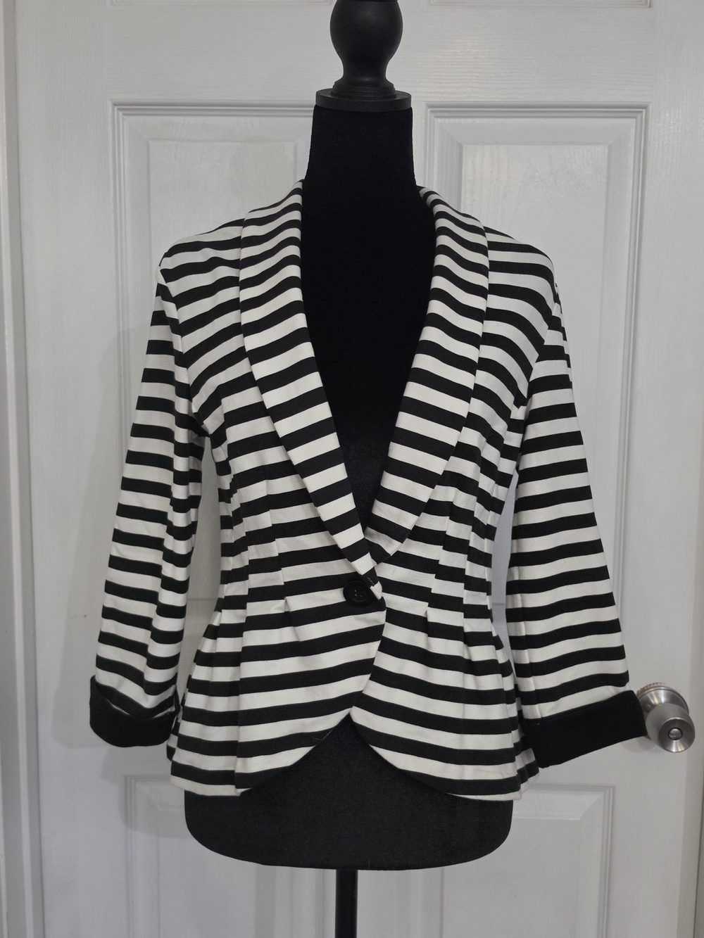 Candie's Black & White Striped Single-Button Blazer